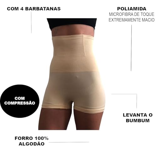 Cinta Modeladora Shorts 4 Barbatanas Levanta Bumbum Cinta (PRETO, GG/EXG)