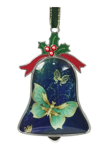 Gixpop Pretty Butterfly Christmas Ornament Bell Pendant Decorative Metal Glass Hanging Christmas Bell Ornaments for Home Decoration Party Decor Butterfly