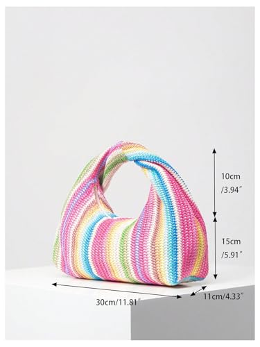 Image of Verdusa Women's Ruched Hobo Mini Handbag Clutch Purse Dumpling Pouch Bag Straw Pink Multi One-Size