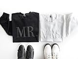 Up2ournecksinfabric - Mrs and Mr Sweatshirt - Honeymoon Outfit - Bridal Shower Gift - Mrs Sweatshirt - New Mrs Gift - Groom Sweatshirt White
