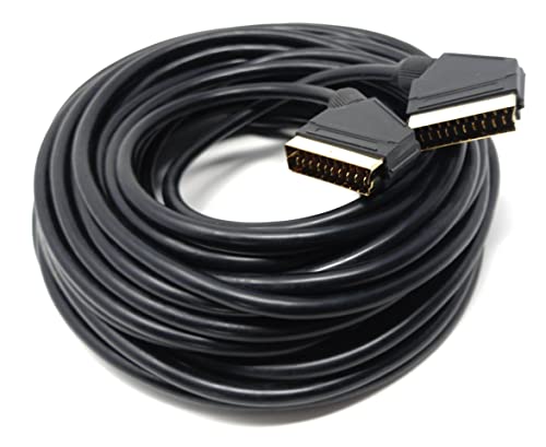 DRUT 20m Scart to Scart Cable Lead, 21 Pin Male to Male (Plug to Plug) RGB Cord for TV, VCR, DVD Player Gold Plated (65ft)