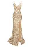 HANVAIOS Champagne Sequin Prom Dress 2025 Long Mermaid Ball Gown Sparkly Corset Evening Dress with Slit Size 12