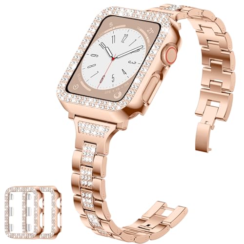Bracelet métal fin Apple Watch avec coques brillantes, le cadeau idéal pour elle