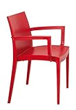 Color Rojo Lote de 2 sillón MAZ Resina Color Rojo. Silla con Brazos de plástico, monobloc, apilable para terraza y jardín.
