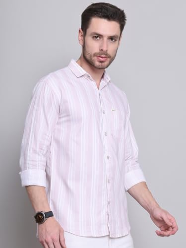 Image of Majestic Man Men Cotton Classic Slim Fit Opaque Striped Casual Shirt
