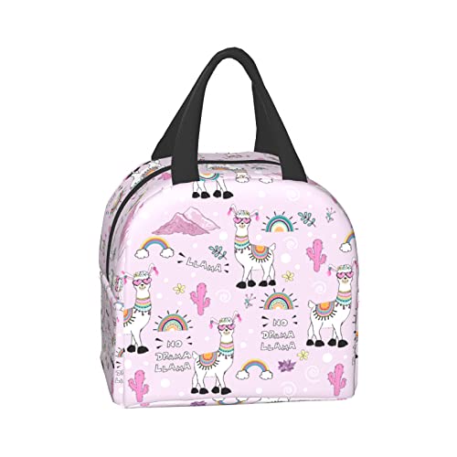 Cartoon Alpaca Lunch Bag Pink Cactus Reusable Lunch Tote Insulated Cooler Lunch Box Handbag For School Office Picnic Travel Gifts #TOP2
