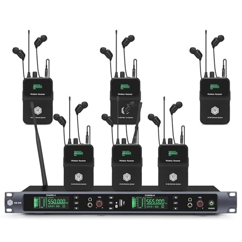 EM200 UHF Wireless in Ear Monitor System 2 Channel 6 Bodypacks Monitoring with in Earphone Used for...