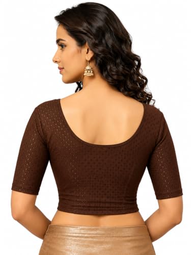 Image of Fressia Fabrics Women's Black Cotton Stretchable Readymade Saree Blouse