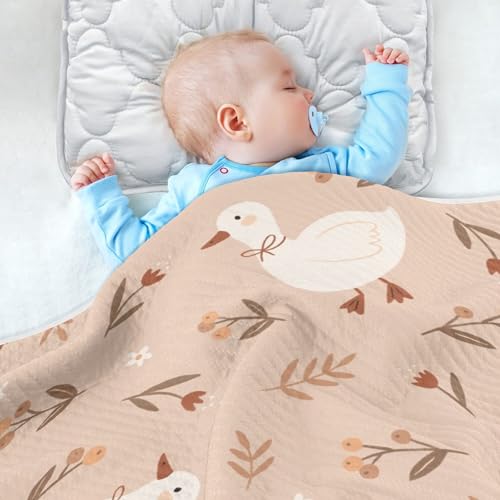 Image of Qilmy Cute Goose Flowers Baby Blanket for Boys Girls Kids with Soft Cotton, Cute Cozy Warm Nursery Receiving Swaddle Blanket for Toddler Infant Crib, 30 x 40 Inch