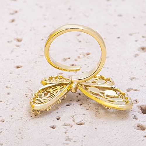 Wtian Cubic Zirconia Open Adjustable Rings 18K Gold/White Gold Plated Brass Rings For Women Simulated Diamond Cuff Finger Thumb Band Cz Ring Girls Womens Jewellery Gifts (Butterfly) #TOP4