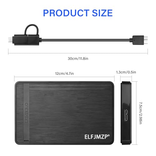 Caja externa para disco duro 2.5" USB 3.0 con cable USB-A y adaptador Tipo-C miniatura 4
