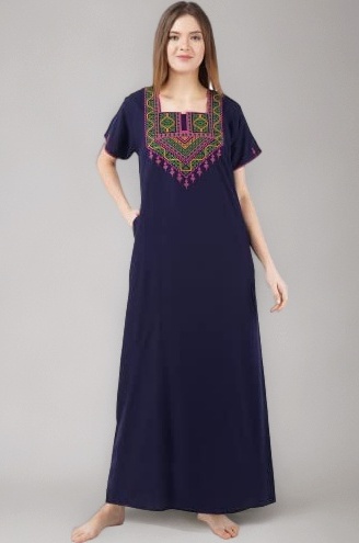 Premium Women Embroidery Night Gown Lizzybizzy Cotton Nighty Maxi