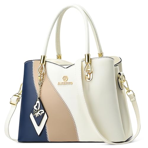 DORRISO Stilvoll Anti-Dieb Damen Handtaschen Henkeltaschen Mittel Groß Reisen Umhängetasche mit Elegante Anhänger Urlaub Einkaufen Party Büro Wasserdicht PU Leder Blau