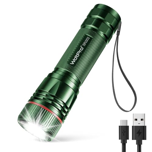 WdtPro Rechargeable Flashlights High Lumens, 1 Pack 10H Long Lasting Super Bright EDC Flashlights, LED Mini Tactical Flash Lights for Camping Emergency, Drop & Water Resistant Green(Battery Included)