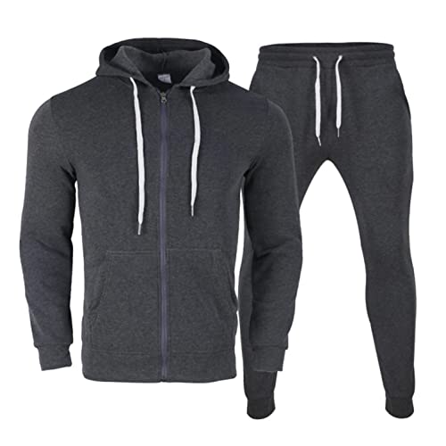 HJHGJ Ensemble de sweats à capuche et manches longues avec cordon de serrage et poches de la même couleur - Pantalon long avec taille élastique - Multicolore - Grande taille, gris foncé, XXXXL Cover