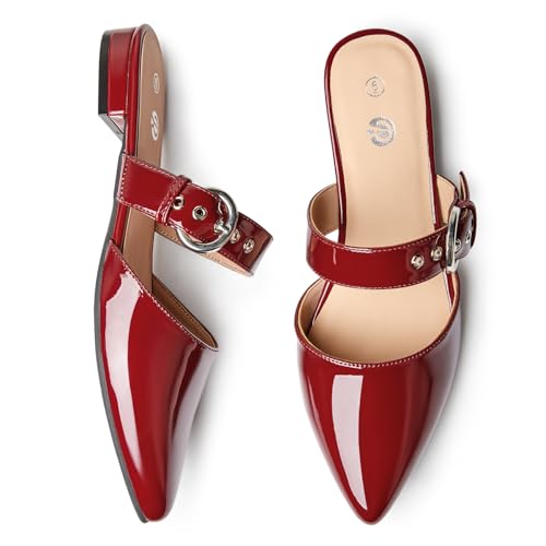 Image of Rekayla Mules for Women Adjustable Strap Pointed Toe Backless Loafer Shoes