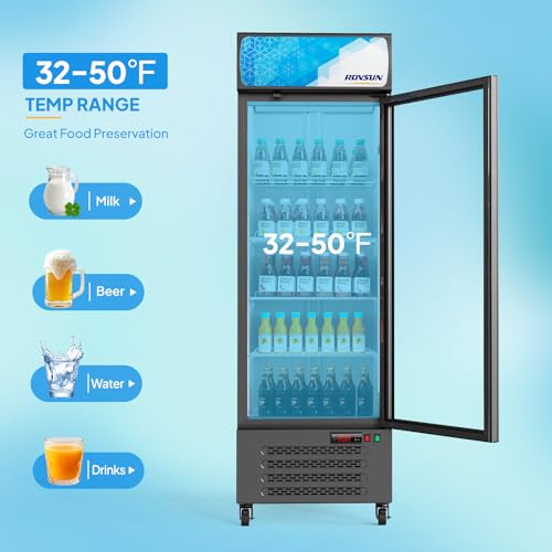 Image of ROVSUN 17 Cu.Ft Commercial Beverage Refrigerator ETL NSF, Slim Merchandiser Refrigerator Display Refrigerator Beverage Cooler Glass Door Fridge w /Adjustable Shelves LED Light for Bar Restaurant Cafe