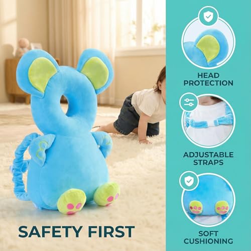 Image of Baby Head Protection Backpack - Soft Lightweight Fall Cushion for Toddlers During Crawling & Walking, Helps Ease Impact from Backward Tumbles(Mouse)