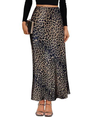 Women's Satin Maxi Skirt High Waisted Elastic Waistband Silk A-Line