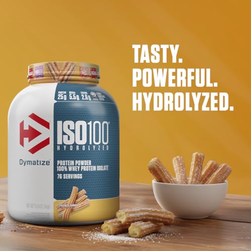 Image of Dymatize Nutrition ISO100 Hydrolyzed Whey Protein Isolate | Fast-Digesting | Muscle Recovery Formula with Amino Acids | Low Sugar & Fat | Cinnamon Churro | 5 Lbs