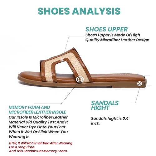 Image of NianEr Womens Microfiber Leather Memory Foam H Sandals Summer Shoes Slides | Flat, Comfortable, Slip On, Dressy, Dress, Beach, Vacation, Designer, Comfy, Casual, Bridal, Church, Boho, Office, Work