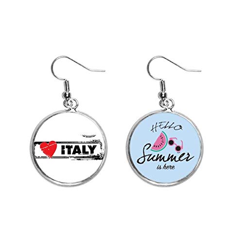 Pendientes de sandía con ilustración Me encanta Italia de amor y corazón para el lóbulo
