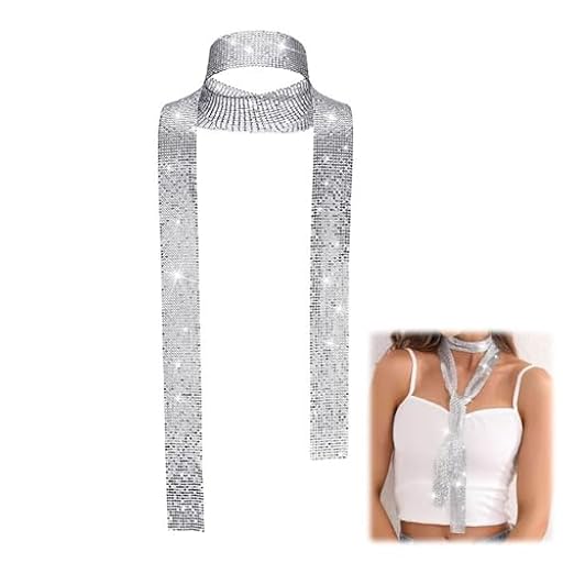 LBJFYHJN Bufanda plateada brillante, bufanda de lentejuelas estrechas para mujeres, metal brillante, adecuada para fiestas, bodas, fiestas. | Ya disponible en tu tienda friki favorita! En mundofriki.es!