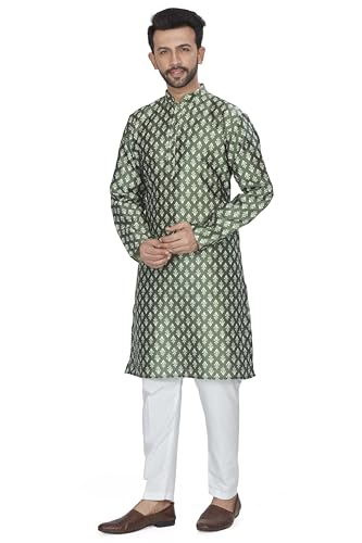 Image of BE ACTIVE Cotton Jacquard Blend Kurta for Men | Traditional and Elegant Design| Indian Kurta| | Full Sleeve Kurta| Classic Ethnic Elegance Green