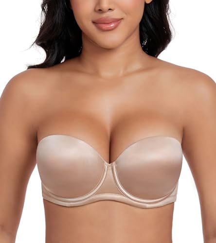 DotVol Women's Multiway Push Up Convertible Underwire Strapless Bra Thick Padded Everyday Bra(Beige,36D) - Image 2