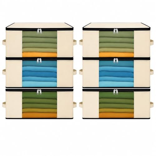 Image of Kottify Pack of 6 Cotton Canvas Clothes Storage Bags /Saree Covers with Zip for Storage Specially Design for Woman Dresses, Sarees, Lehengas for Wardrobe Organizer (17 x 14 x 7 Inch)