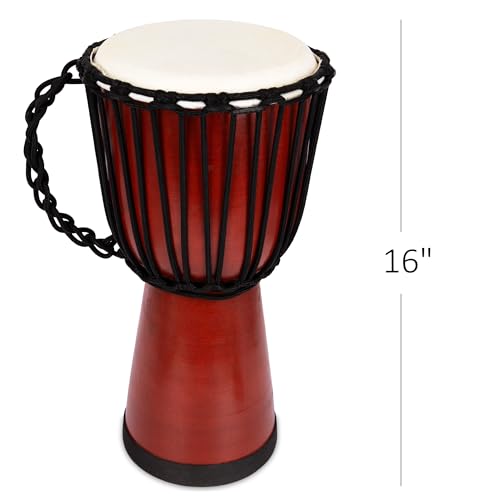 image for ArtCreativity 16 Inch Wooden Djembe Drum Set with Sticks, Rustic Brown
