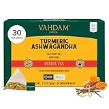 VAHDAM, Turmeric Ashwagandha Herbal Tea Bags (30 Count) Caffeine Free, Non GMO, Gluten Free | 100% Pure Herbal Blend - Sweet & Earthy | Individually Wrapped Pyramid Tea Bags | Direct from Source