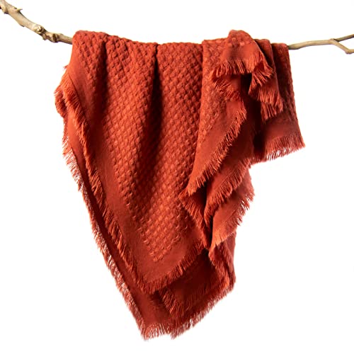 lifein Fall Throw Blanket for Couch-Soft Boho Bed Throw Blankets,Cozy Knitted Waffle Throw,Small Knit Farmhouse Lightweight Blanket&Throw for Autumn,Woman,Chair,Sofa,Home Decor(Burnt Orange,50 * 60")