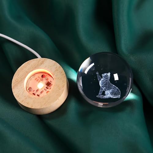 Image of 3D Crystal Ball Lamp with 16 Colors Changing LED Wooden Base - Solar System Night Light, Galaxy Lamps, Galaxy Crystal Ball Light with USB (16 Color Hand Cat)