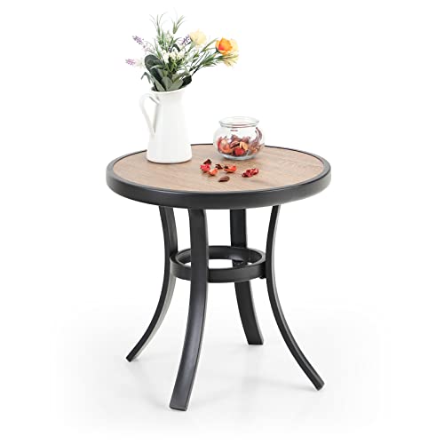 PHI-VILLA-Outdoor-Round-Side-Table-Small-Wood-Table-Top-End-Table-Coffee-Bistro-Table-with-Metal-Frame-for-IndoorOutdoor-Use PHI VILLA Outdoor Round Side Table Small Wood Table Top End Table Coffee Bistro Table with Metal Frame for IndoorOutdoor Use
