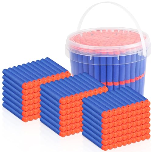 300 Refill Darts Foam Bullets fit for Nerf Gun Elite, Darts Ammunition for N-Strike Elite Series Blasters, Dart Accessories with Portable Storage Bucket, Blue