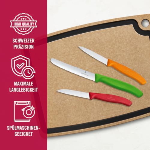 Foto von Victorinox Swiss Classic, Küchenmesser Set, 3teilig, Gemüse-, Tomaten- und Frühstücksmesser, Robuster Kunststoffgriff, Rostfreier Stahl, Farbig