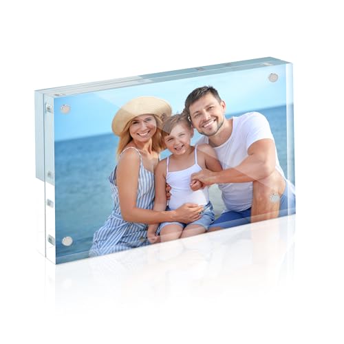 Image of HOUSE DAY Acrylic Picture Frames 3.5x5, 1 Pack Magnetic 3.5 x 5 Picture Frame, Double Sided Clear 3.5x 5 Photo Frame with Microfiber Cloth, Frameless FreeStanding 3.5x5 Frame Gift for Desktop Display