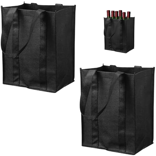 Leogony 2PCS Wine Bottle Carrier 6 Bottles Champagne Storage Bag Black Reusable Felt Gift Bags (31 X 25 X 18cm)