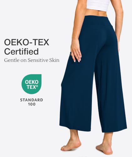 Image of GYS Bamboo Viscose Wide Leg Gaucho Cropped Pants, High Waist Capris Cloud-Soft Pajama Pants with Pockets, Flowy Yoga Pants