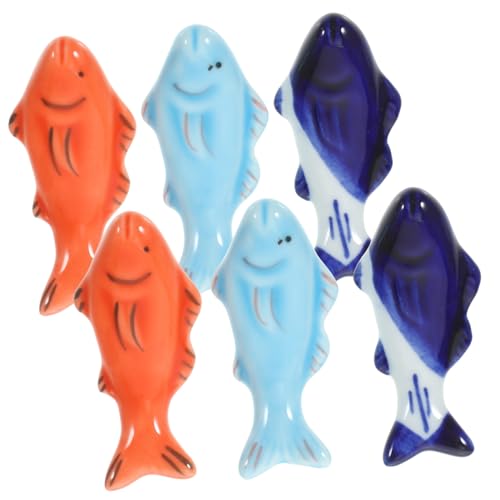 Toyvian 6個 日式陶瓷魚形箸置き 食卓活性化 滑り止め機能付き おしゃれで耐久性ある箸休め ホテル 家用 にも適したテーブルウェア