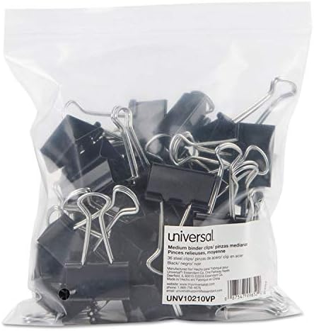 Universal Medium Binder Clips, Steel Wire, 5/8" Cap, 1-1/4" Wide, Black/Silver, 12/Pack, 36 Total