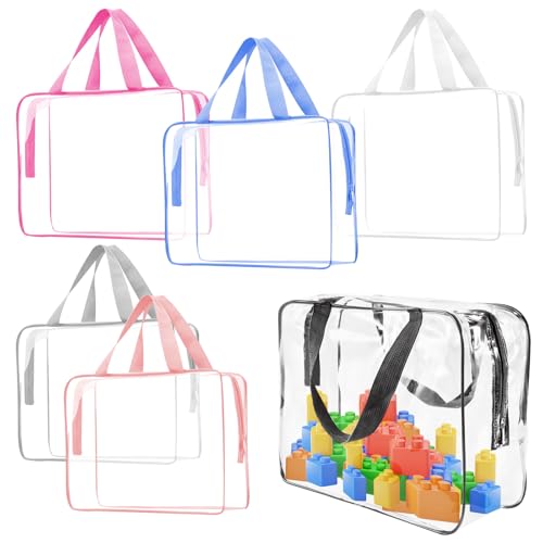 ASTIMESA 6 Pack Clear Travel Bags, PVC Blocks Storage Bags with Zipper & Handle, Waterproof Transparent Cosmetic Pouches Organizer for Game Board Puzzle Book (6 Colors) (1)