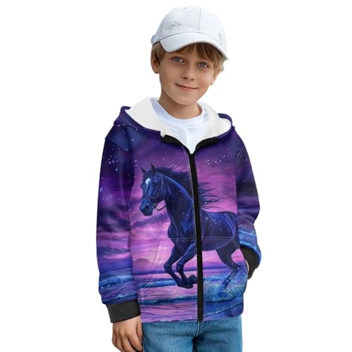 Kids Unisex Fleece Full Zip Hoodie Boys Girls Cardigan Sweatshirt with Pockets Hooded Neck Winter Outerwear