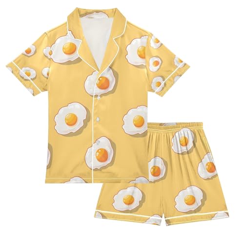 senya Runny Egg Yellow Satin Summer Pajama Sets Silk Short Sleeve Button Down Sleepwear