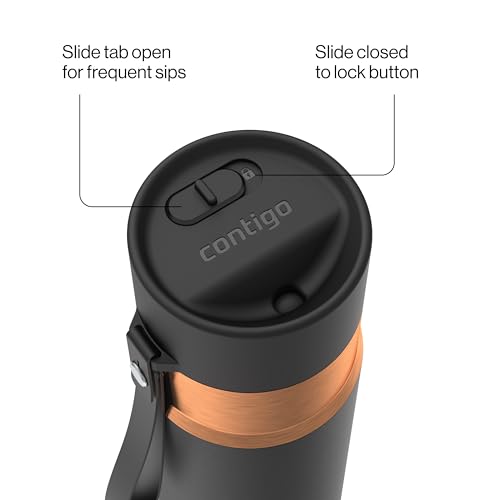 Image of Contigo AutoSeal 24 oz Stainless Steel Vacuum-Insulated Water Bottle with Leakproof Push-Button Spout & Lock, Carry Strap, BPA-Free & Lead-Free, Dishwasher Safe