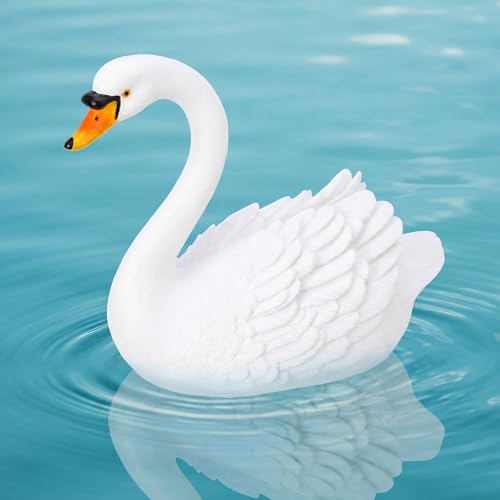 Silipull Floating Swan Decoys 7.68 Inch Pool Accessories Realistic Resin Swan for Pond Decorative Pool Garden Accessory Outdoor Decorations