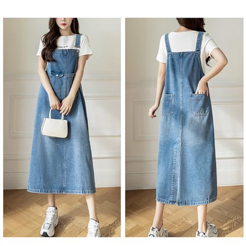Yishengwan Robe Salopette Femme Mid Longue Robes en Denim Casual Jeans Combinaiso Robe Grande Taille Bleu Clair 3XL – vue 4