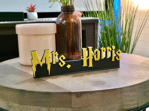 Custom Wizard Nameplate, 3D Printed, Personalized, Teacher Desk Plaque, Kid Themed | High Quality 3D Print (Medium, HP name, Ravenclaw (blue + brown))