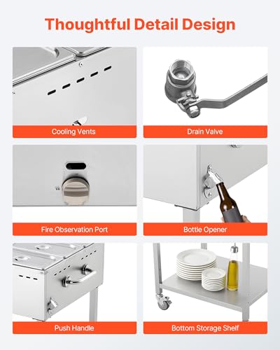 Image of VEVOR 6-Pan Commercial Propane Steam Table, LP Gas Outdoor Soup Warmer with Drain Valve and 3 inch Wheels, Stainless Steel Propane Food Warmer with Adjustable Temperature, for Restaurant Outdoor Camping